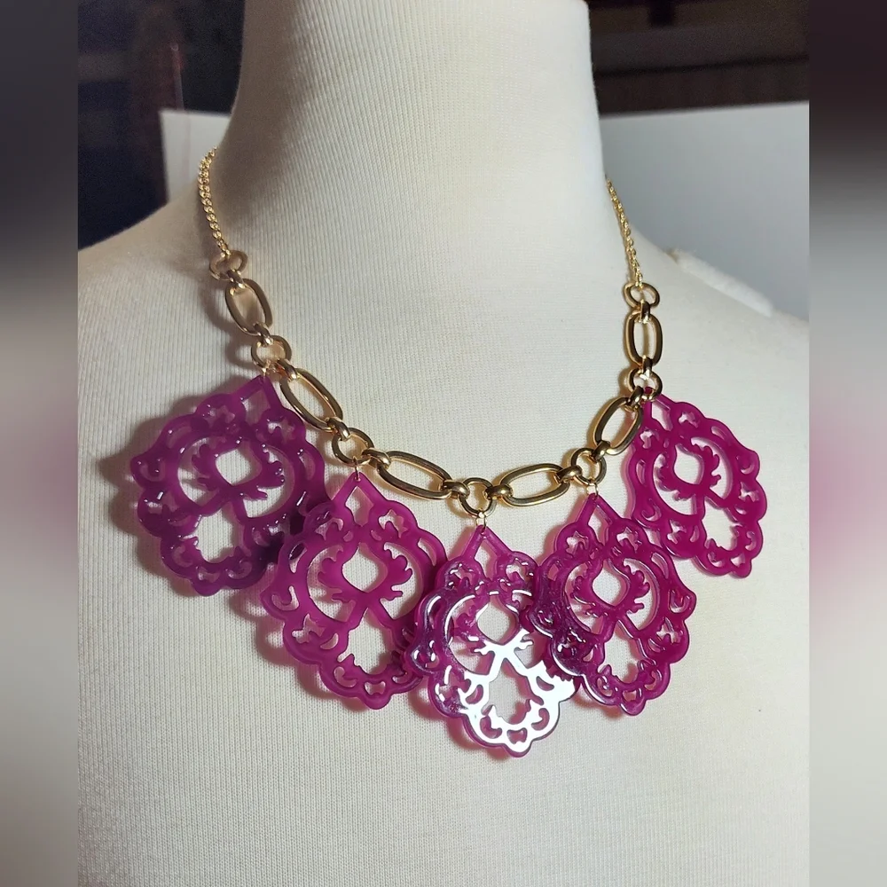 Gold and Raspsberry Purple Statement Necklace NWOT